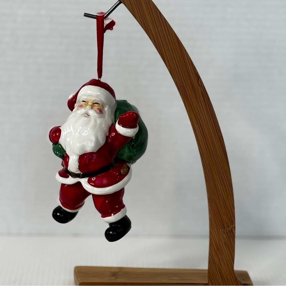 Vintage Ceramic Santa Claus & Bag Christmas Ornament With Dangling Legs